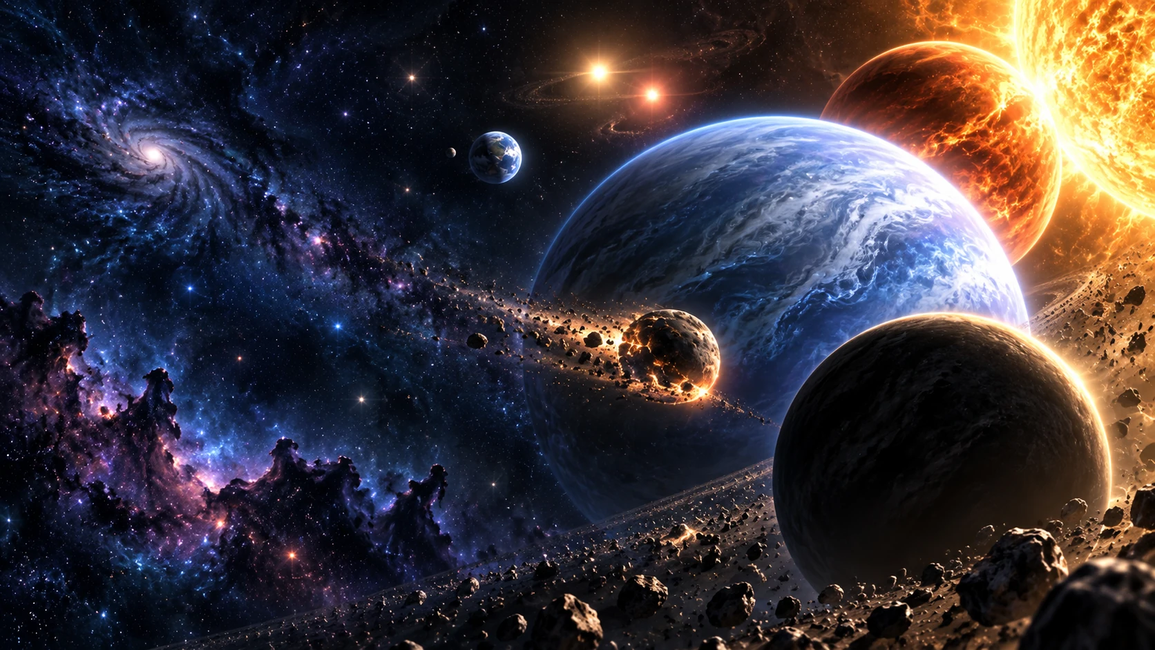 太陽系の外の惑星と彗星をえがいた宇宙アート