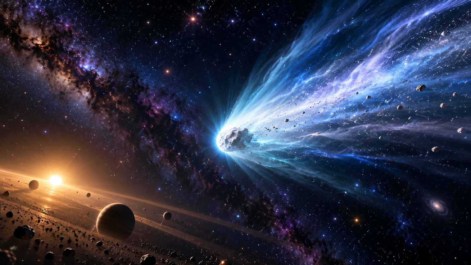 太陽系にやってきた恒星間彗星を描いた迫力ある想像図