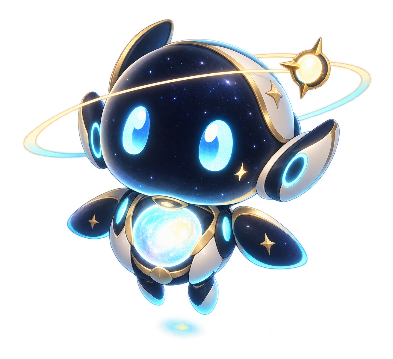 青く光る大きな目と軌道リングを持つ、小さな宇宙の相棒キャラクター『オービ』