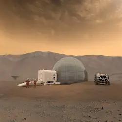 火星表面に設置された Mars Ice Home の概念アート（NASA 提供）