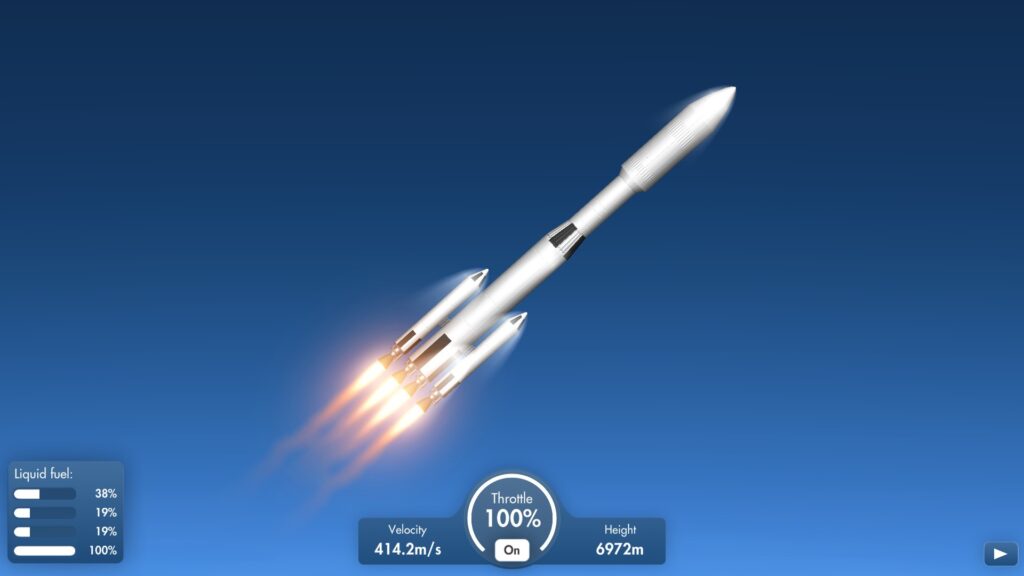 宇宙空間で発射されるロケットを描いたSpaceflight Simulatorのプレイ画面