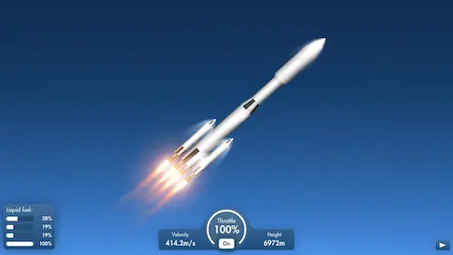 宇宙空間で発射されるロケットを描いたSpaceflight Simulatorのプレイ画面