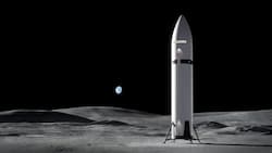 スペースXの月面着陸船Starship HLSがアルテミス計画で月面に着陸するレンダリング画像(NASA提供)