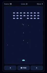 宇宙旅行.jpで遊べるスペースインベーダー風ミニゲームのプレイ画面