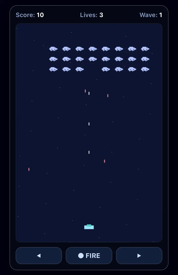 惑星防衛軍（インベーダー風）プレイ画面