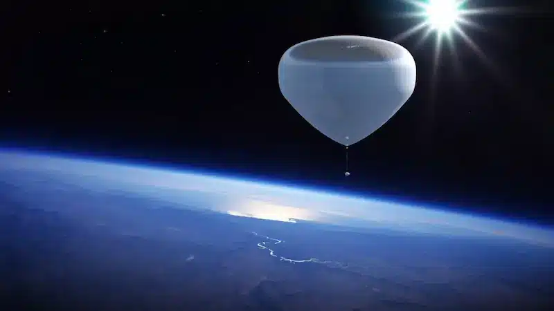 Zero 2 Infinityの高高度気球『Bloon』のバルーンとカプセルのCG。地球を見下ろす眺め