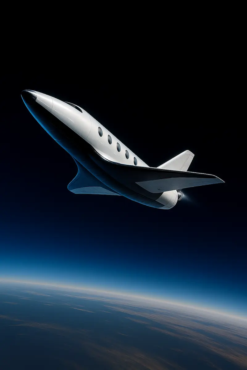 地球上空を飛行するサブオービタル宇宙船と青い地平線