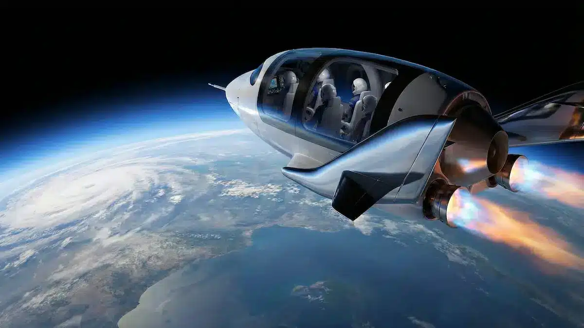 サブオービタル(弾道)飛行で地球の曲線を見下ろす宇宙船のイメージ